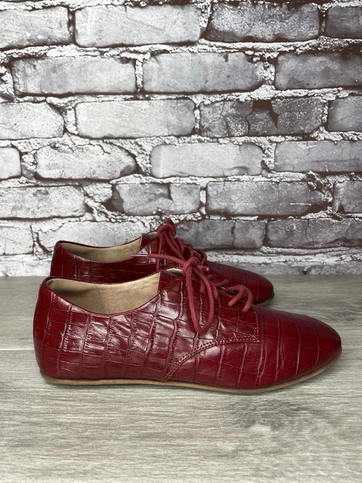 Zapatos Oxford Fitflop Rojo Croco Cuero Con Cordones Cómodos Mujer Talla 7M EE. UU./38EU Foto 3 de 4