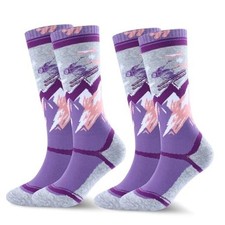 Kids Merino Wool Ski Socks for Boys Girls Knee High 8-12 Years S Purple-2pcs