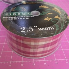 Member's Mark Premium Wired Ribbon 50 Yards, 2.5in Width Red Beige And Gold