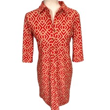 Jude Connally Shirt Dress Womens Small Red Geometric Trellis Nylon USA VTG