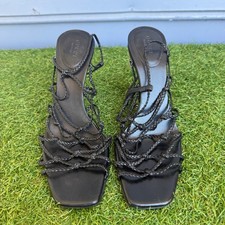 Gucci Black Braided Leather Cage Stiletto Sandals Size 8.5B Made in Italy