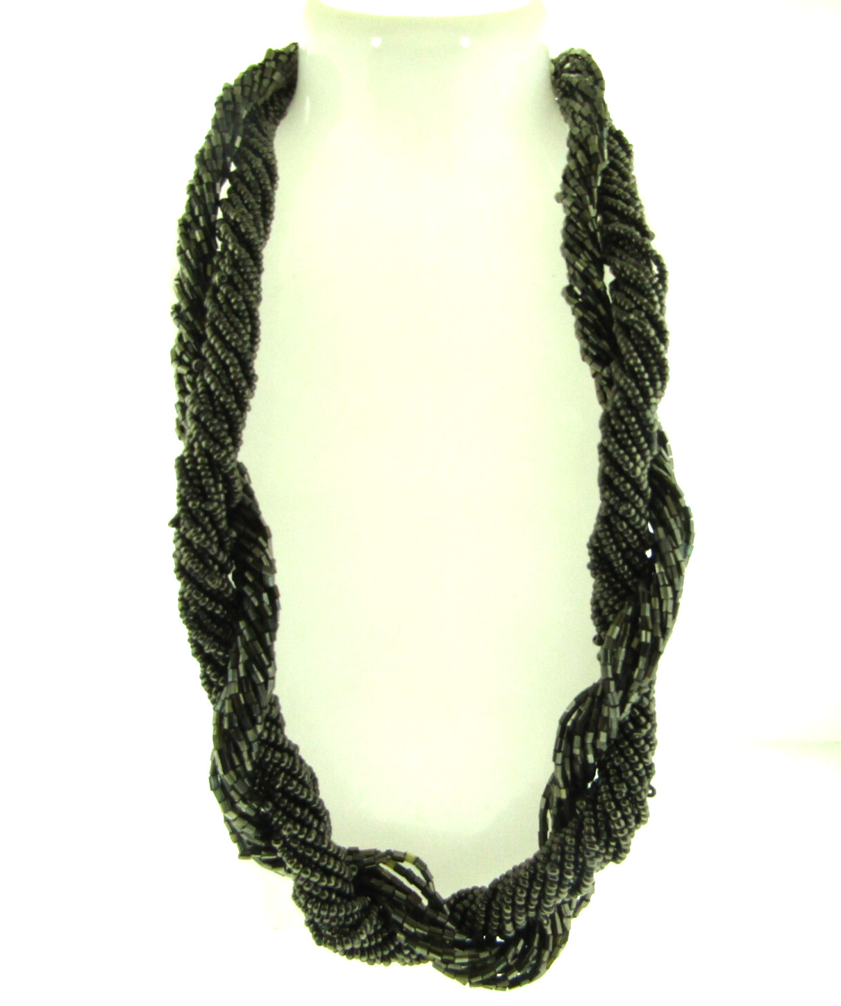 Vtg Multi Strand Gray Beaded Statement Necklace 1… - image 7