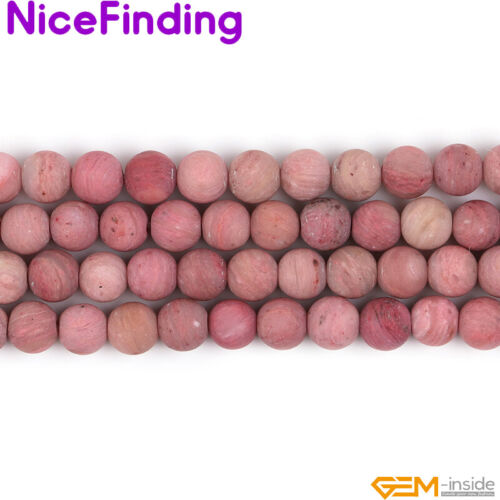 Natural Round Rhodochrosite Jasper Frosted Matte Beads For Jewelry Making 15'' - Picture 15 of 53