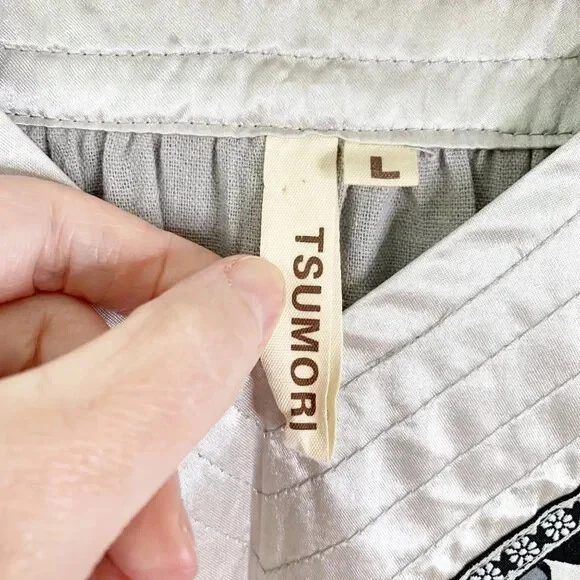 Tsumori Chisato Gray V-Neck Linen Pullover Dress Size Large Pockets Beachy Boho — 第 3/4 张图片