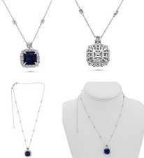 LARGE 13.29CT DIAMOND & AAA SAPPHIRE PLATINUM ROUND & BAGUETTE FLOATING PENDANT