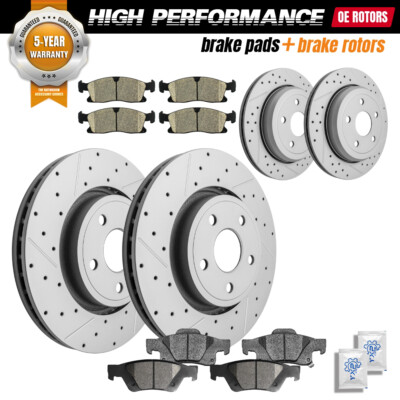 Front & Vented Rear Drilled Rotors Ceramic Pads For Dodge Durango Grand Cherokee