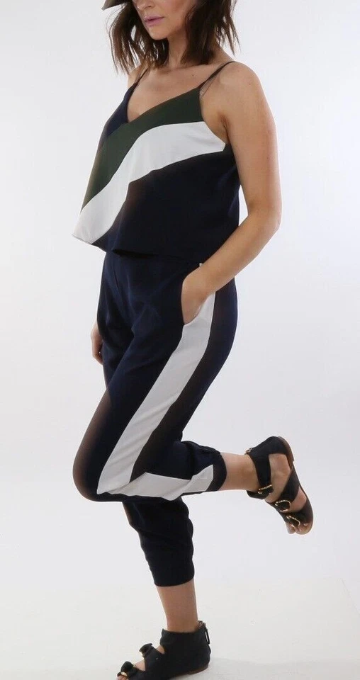 PARKER Navy White Spaghetti Strap Sleeveless Jumpsuit Size 4 - Imagem 3 de 4