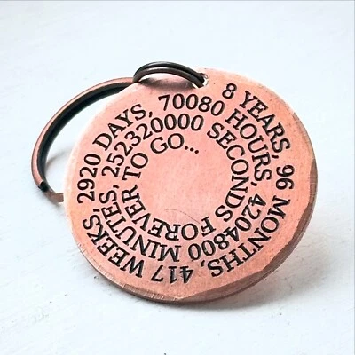 STAMPED BY CHERYL 8 YEARS MONTHS WEEKS Bronze 8th Wedding Anniversary Gift Husband Wife Keychain