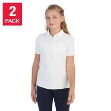 French Toast Girls' School Uniform Short Sleeve Polo Shirt White 2pk