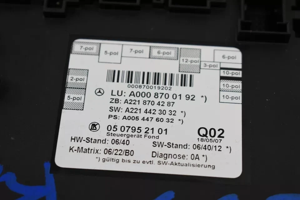 07-13 Módulo de control de puerta trasera Mercedes W221 S550 S63 AMG 0008700192 OEM Foto 4 de 4