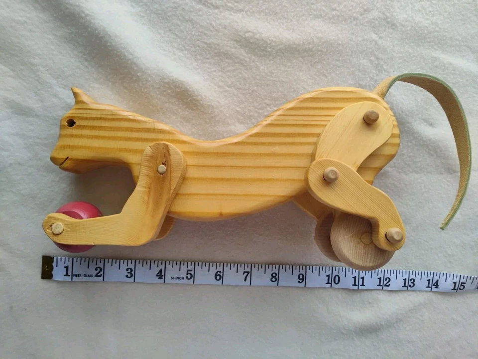 木制蒙台梭利移动儿童玩具猫拉推玩具 — 第 2/4 张图片