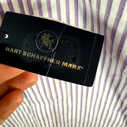 Hart Schaffner Marx Dress Shirt Men 16.5/33 Purple White Stripe Non Iron Classic - Picture 3 of 9