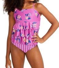 JUSTICE Girls Swimsuit Tankini Bikini Ruffle Swim Set Floral 5 6 8 10 12 Pink