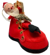 RARE Dakin Plush Velveteen Christmas Santa in Shoe Ornament  JAPAN