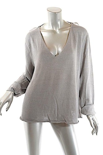 ANNETTE GORTZ Sage Linen Blend V Neck Relaxed Swea