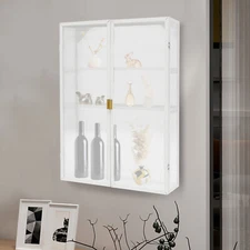 Haze Double Glass Door Wall Cabinet W/ Detachable Shelves for Office Adjustable