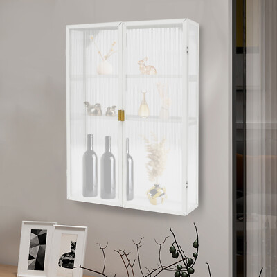 Haze Double Glass Door Wall Cabinet W/ Detachable Shelves for Office Adjustable