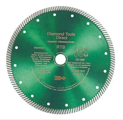 230 mm Diamantscheibe Diamant Trennscheibe Turbo Granit Beton 10 mm Premium RTB