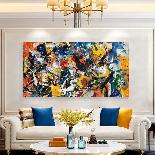 hand painted abstract canvas wall art for living room modern navy blue