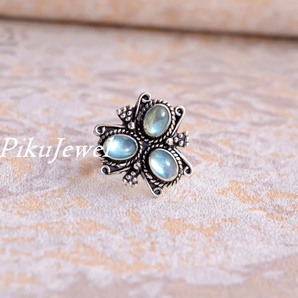 Anello in argento sterling 925 con pietra preziosa labradorite fuoco blu... - Immagine 2 di 4