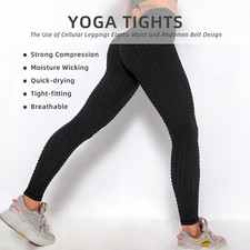 Women TIK Tok Leggings Bubble Textured Leggings Butt Lifting Yoga Pants Black Am