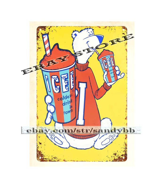 Icee Coldest Drink in Town metal tin sign bedroom bar club shop