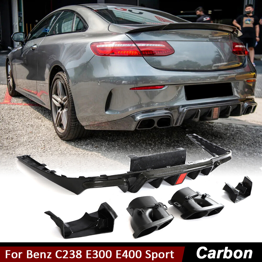 For Benz C238 E300 E400 Sport REAL CARBON Rear Bumper Lip Diffuser W/Exhaust Tip
