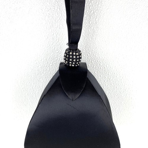 VTG 90's Elegant Black Satin Evening Mini Bag With Rhinestone Accent & Handle