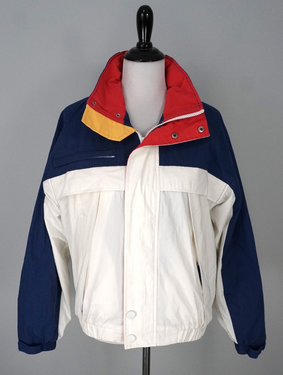Vtg DUNBROOKE Red White Blue Hooded Zip Up Windbreaker Jacket Coat Size  Small - Main Image