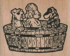 Three Dogs In Tub 2 1/4 x 1 3/4" Rubber Stamp, Animal Stamp, Dog Stamp