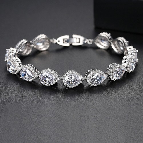New Wedding Jewelry Shinny White Fire Topaz Gems Women Silver Charm Bracelets - Picture 3 of 6