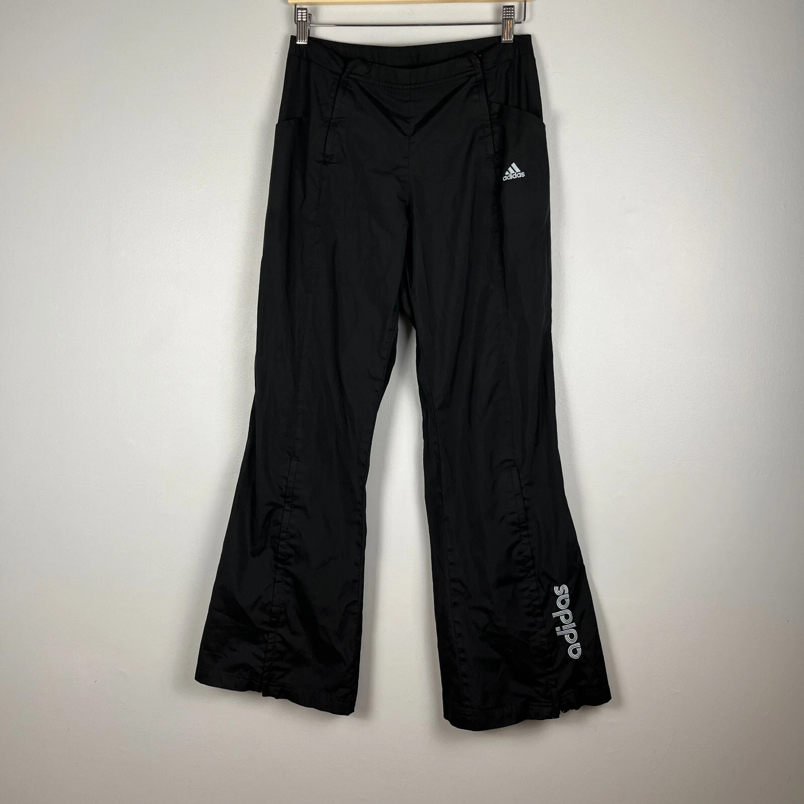 Y2K Adidas rain women pants nylon lined lightweight double zip front size S