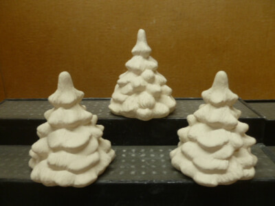 C-0325 Three Christmas Village Trees 4.25''T Ceramic Bisque Ready to Paint