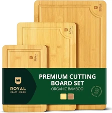 ROYAL CRAFT WOOD Bamboo Cutting Board Set Serving& Meal Prep Boards with grooves