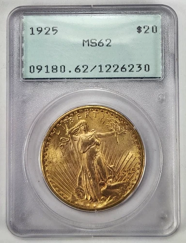 1925 $20 Saint Gaudens Gold Double Eagle Coin MS-62 PCGS