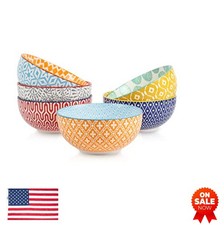Ceramic Cereal Bowls Set of 6 24 Oz Deep Soup Bowls Dishwasher Microwave Safe