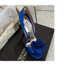 NEW Badgley Mischka Blue Satin Open Toe Bridal Shoes with Flower Accent Size 7