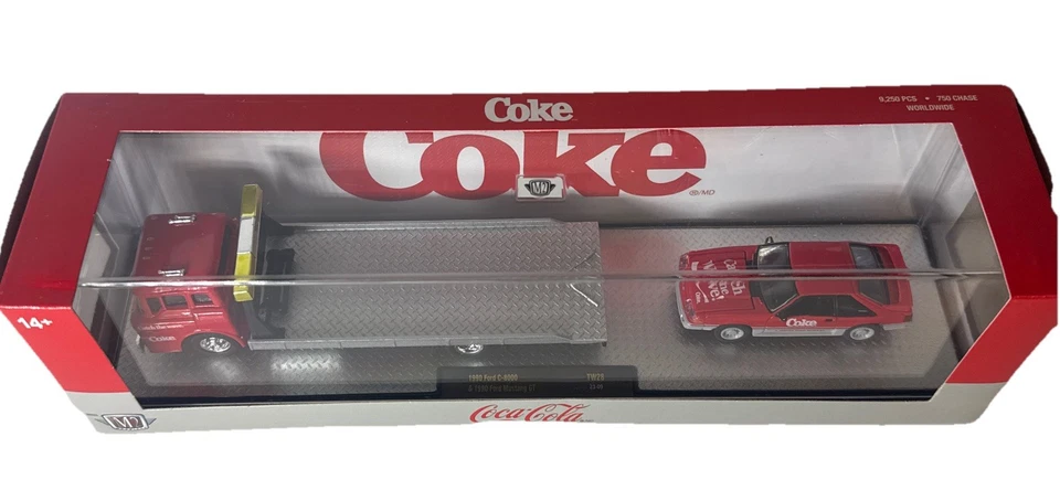 M2 Coca-Cola 1990 Ford Mustang GT 5.0 Foxbody C8000 Flatbed Truck NIB 750 Chase - Image 3 of 4