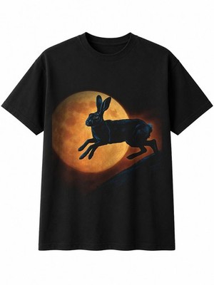 Hase in Moonlight Wildlife Herren T-Shirt schwarz 100% Baumwolle Animal Tee Natur