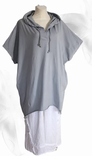 SACAI Tunica a strati camicia felpa con cappuccio camicetta oversize lunga CE 48 50 52 54 56 cappuccio grigio