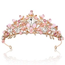 Rose Gold Pink Crystal Tiara Crown Bridal Wedding Prom Pageant Headband