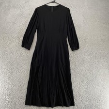 Uniqlo Crepe Flare Dress Womens Large Black Long Sleeve Tie Waist Midi Capsule