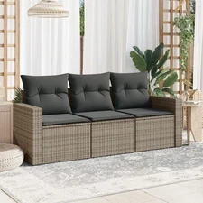 Garden Sofa Set Grey PE rattan 3 piece set Removable Covers