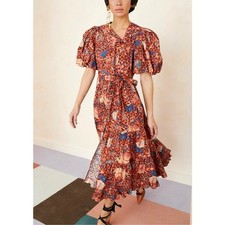 NWOT Ulla Johnson Midi Floral Short-Sleeve Ruffle Agathe Cotton Dress