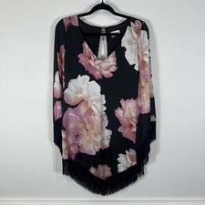 Show Me Your Mumu Mini Dress Rodeo Black Floral Fringe Long Sleeve Women's Small