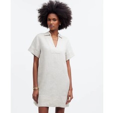 Madewell V Neck 100% Linen Short Sleeve Pockets Mini Dress US Women's XXS New