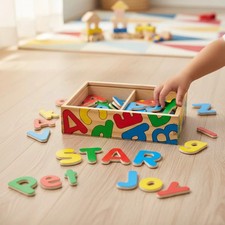 Melissa Doug 52 Wooden Alphabet Magnets in a Box Uppercase and Lowercase, ABCD