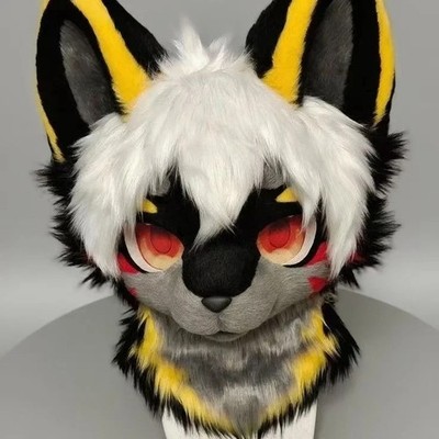 Fursuit Long haired Dog Fox Mascot Party Halloween Fur Cosplay(head)