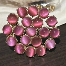 Vintage Glass Dress Scarf Clip Dusty Pink Sparkle Cabochons Moonglow Gold Tone