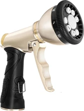 Garden Hose Nozzle, Heavy Duty Metal Water Hose Nozzle with 9 Spray Patterns, Hi